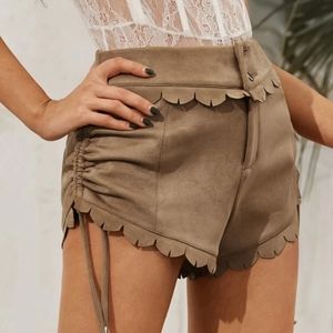 waistband Drawstring Side Suede Short